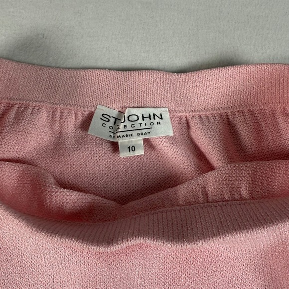 ST JOHN COLLECTION Santana Knit 2 Piece Skirt Suit Set 8 Pink VTG Old Money - Picture 8 of 12
